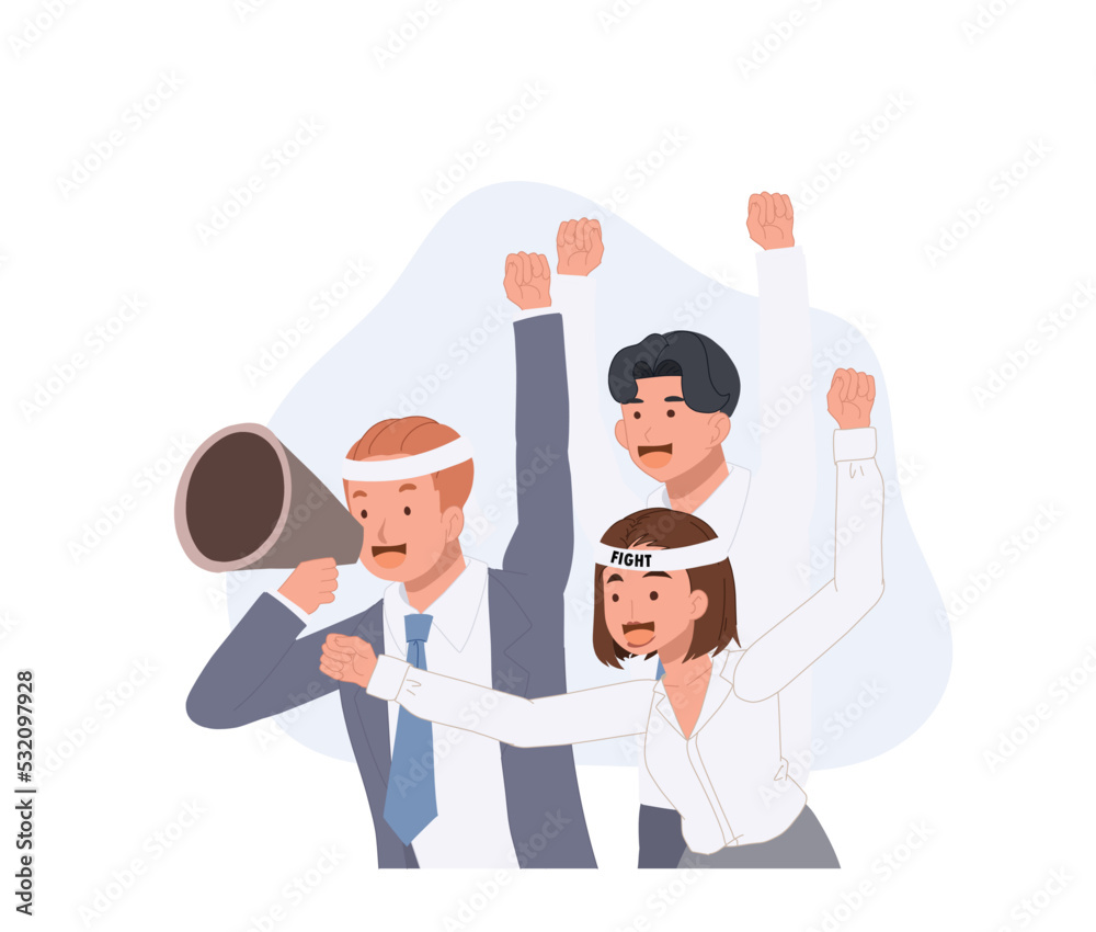 A group of businesspeople is cheering up. Businessteam is cheering power up. Fight. Vector illustration A group of businesspeople is cheering up. Businessteam is cheering power up. Fight. Vector illustration