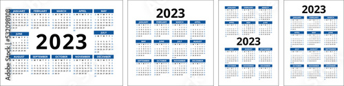 Calendar 2023 set. Color english calender template collection