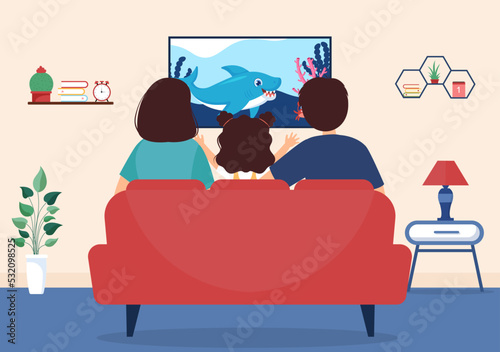 TV Channel Template Hand Drawn Cartoon Flat Illustration Home Entertainment for Watching Movie, Action Film or Breaking News in Television