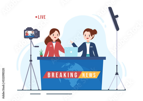 TV Channel Template Hand Drawn Cartoon Flat Illustration Home Entertainment for Watching Movie, Action Film or Breaking News in Television