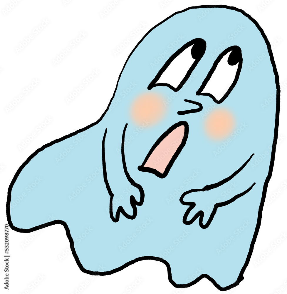 Scary and cute Halloween ghost with funny face hand drawn illustration. Night spirit. Comic cartoon personage character for decorative design, poster print. decoration celebration, party invitation. Scary and cute Halloween ghost with funny face hand drawn illustration. Night spirit. Comic cartoon personage character for decorative design, poster print. decoration celebration, party invitation.