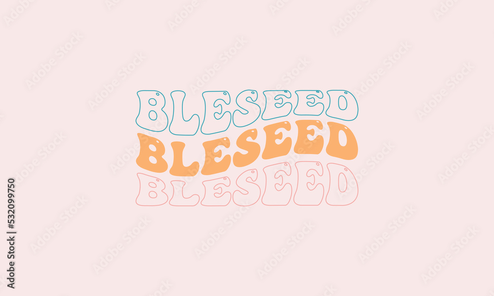 Blessed trendy wavy typography repeat text lettering design vector template .