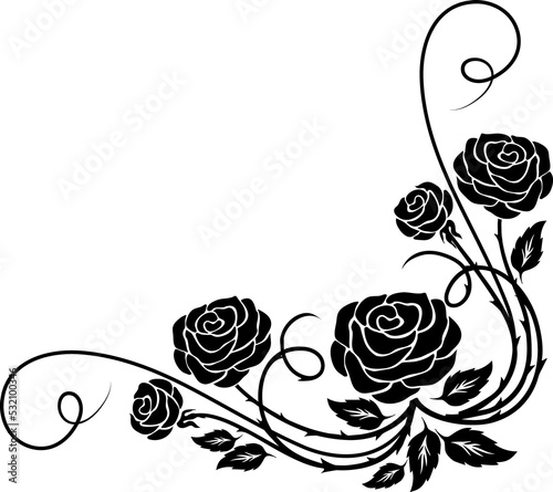 Black roses flower divider or floral border frame