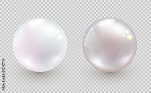 Shiny natural light sea oyster pearl with highlight isolated on transparent background. Beautiful 3D shining realistic pearl for luxury accessories. Vector illustration