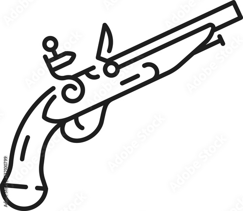 Caribbean pirates flintlock pistol outline icon photo