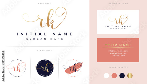 rk initial handwritten signature logo design with feather ,business card logo.