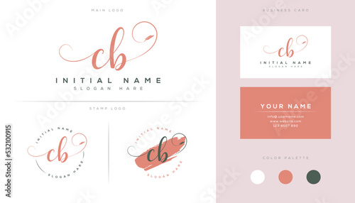 CB initial handwritten signature logo design with feather, business card logo.