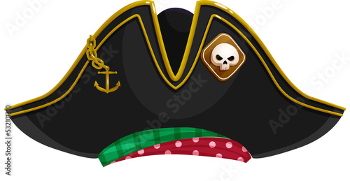 Fototapeta Captain headwear cartoon tricorn cocked hat, skull