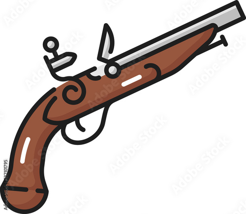 Old pirate gun isolated firelock musket color icon © Vector Tradition