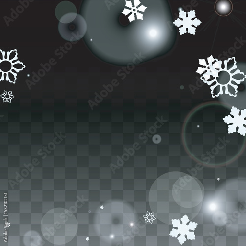 Christmas  Vector Background with White Falling Snowflakes Isolated on Transparent Background. Realistic Snow Sparkle Pattern. Snowfall Overlay Print. Winter Sky. Design for Party Invitation.