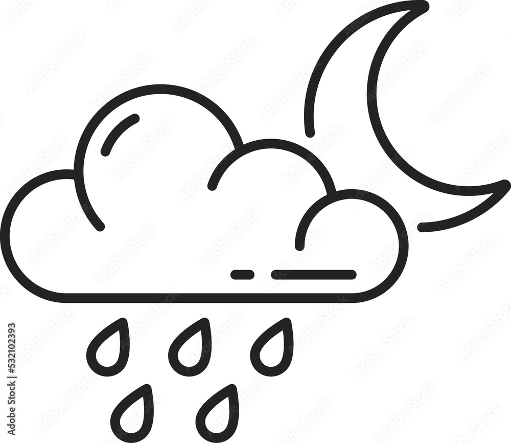 Cloud and rain, rainy weather at night, moon icon Cloud and rain, rainy weather at night, moon icon