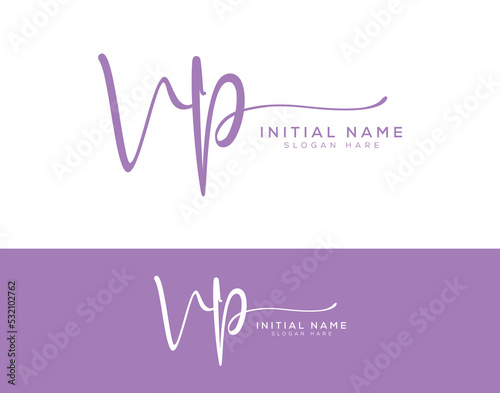 vp initial handwriting signature logo design. photo