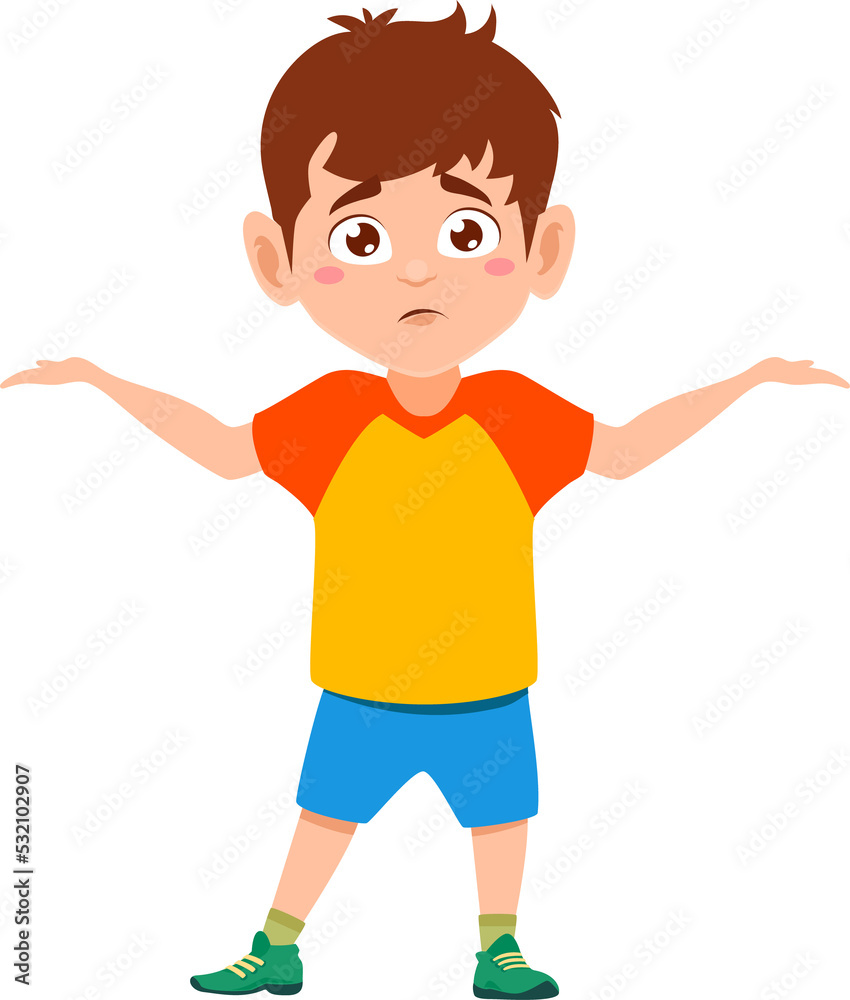Puzzled child not know answer, embarrassed emotion Puzzled child not know answer, embarrassed emotion