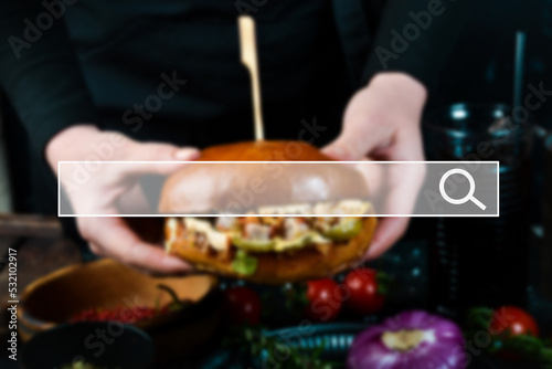 Fast food and burger. Search Searching Information Internet Sharing Concept