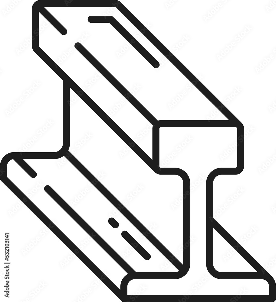 Rail profile, rolled metal product outline icon