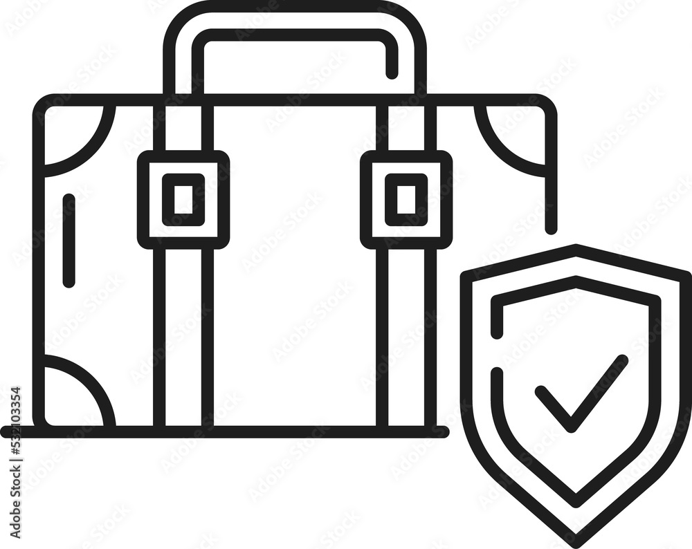 Baggage, luggage travel insurance, shield icon Baggage, luggage travel insurance, shield icon