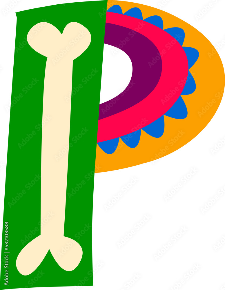 Mexican font cartoon letter, ABC symbol with bone Mexican font cartoon letter, ABC symbol with bone