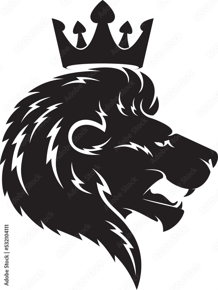 Obraz premium King of animals lion in crown vector heraldry sign