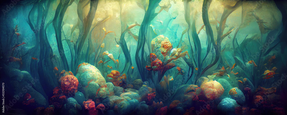 Leinwandbild Motiv - Robert Kneschke : Abstract underwater ocean scene as wallpaper background