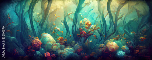 Fotografiet Abstract underwater ocean scene as wallpaper background