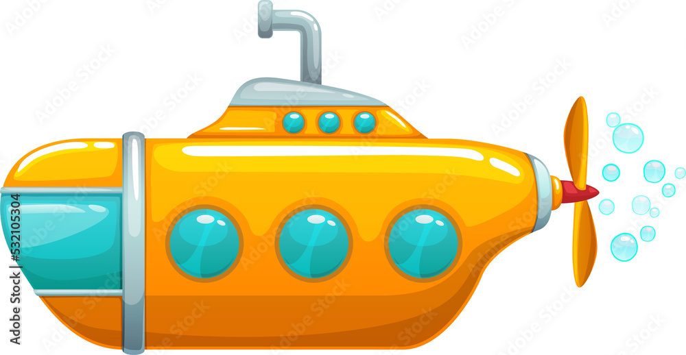 Yellow submarine or underwater ship, game ui asset