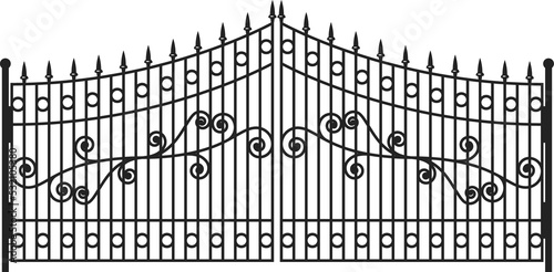 Iron gate, metal fence entrance or wrought door