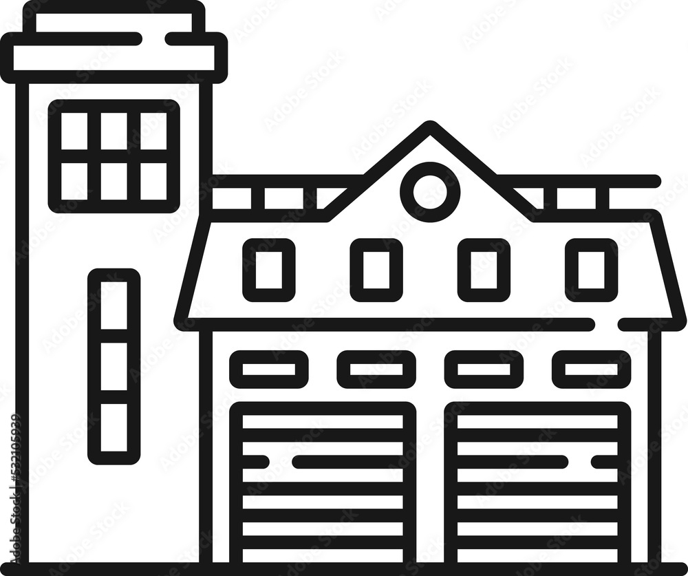 Fire station city building isolated outline icon Fire station city building isolated outline icon