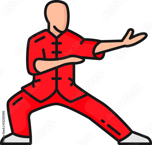 Kung fu man mascot of Hong Kong sport outline icon