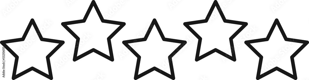 Star rating symbol with 5 stars. Quality, feedback