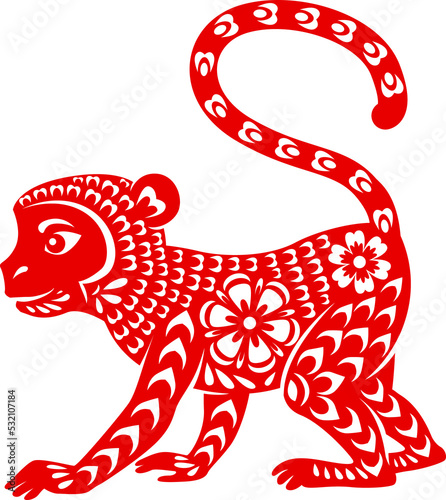Photography China monkey papercut oriental animal floral sign