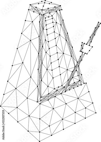 Mechanical metronome, from abstract futuristic polygonal black lines and dots. Low poly concept. Vector illustration.
