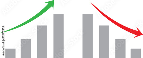 Graph or diagram with arrow going up and down. Graph rise and fall business. Vector