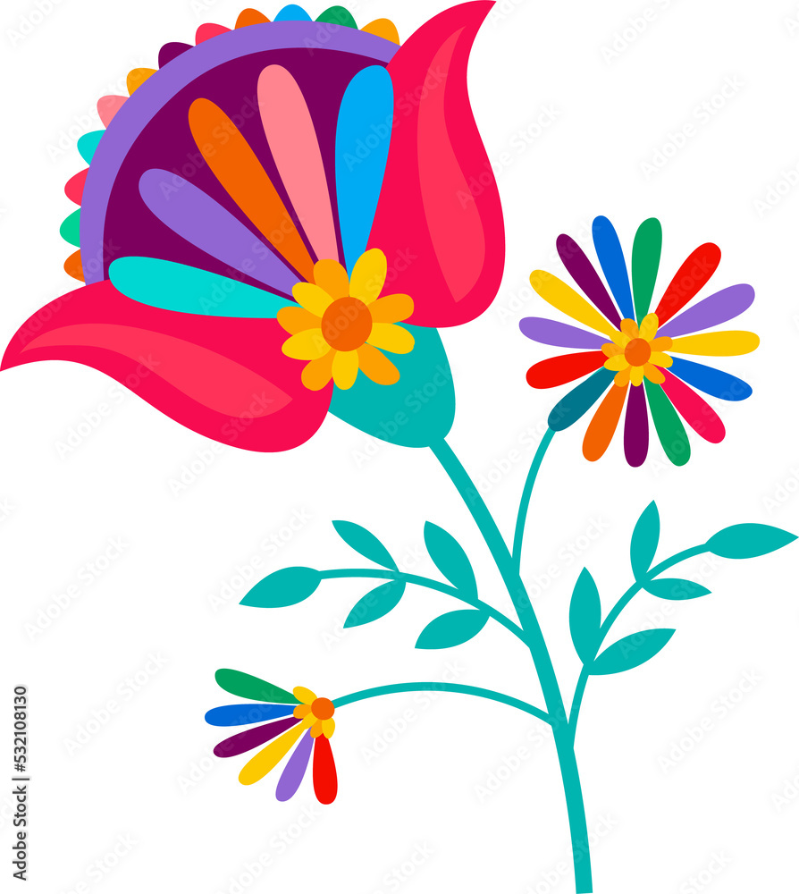 Cartoon mexican flower, colorful blossom