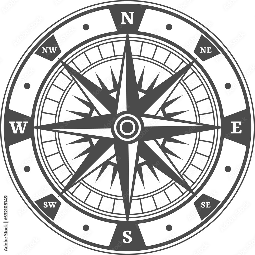 Fototapeta premium Antique navigation compass, marine travel symbol