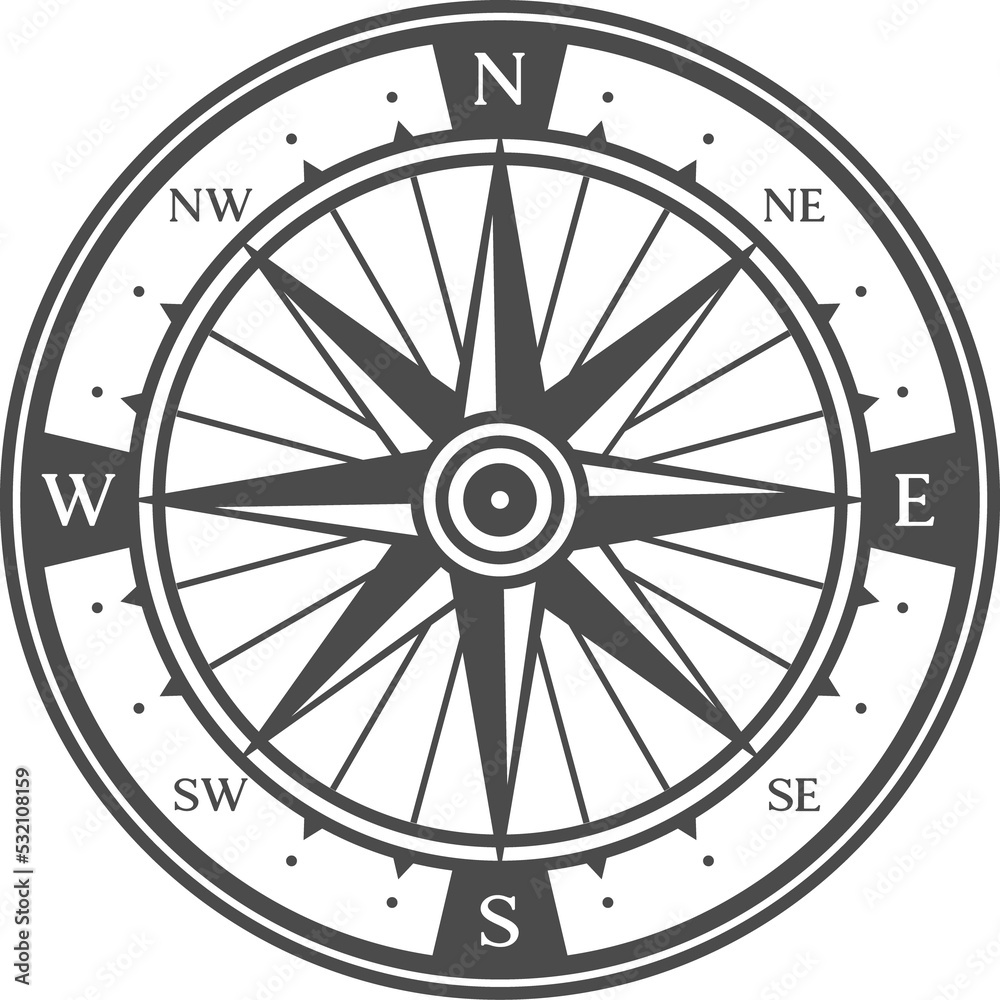 Vintage compass, cartography medieval symbol