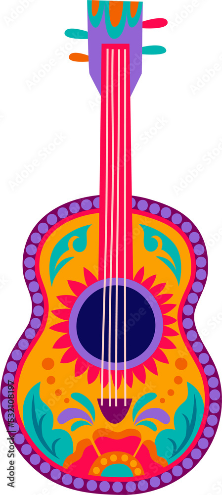 Latin music tool, aztec guitar with floral pattern Latin music tool, aztec guitar with floral pattern