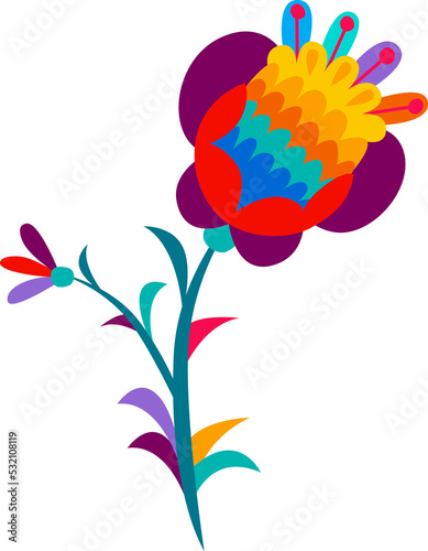 Cartoon mexican flower with blossom and buds