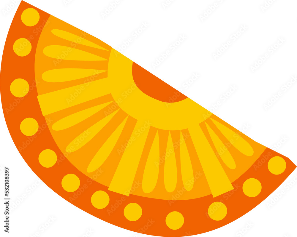 Slice or orange fruit with mexican ethnic ornament Slice or orange fruit with mexican ethnic ornament
