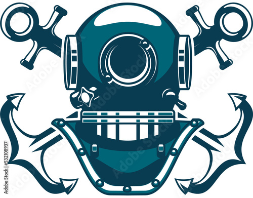 Diving helmet, marine nautical heraldic aqualung