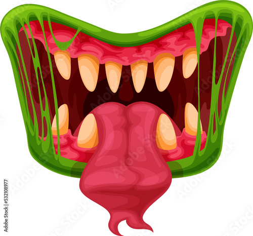 Halloween monster mouth with fangs and tongue