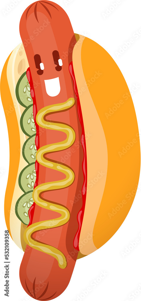 Cartoon hot dog fast food character, vector Cartoon hot dog fast food character, vector