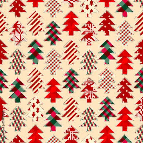 Christmas tree Patchwork pattern. Vector image. Seamless quilting design background.