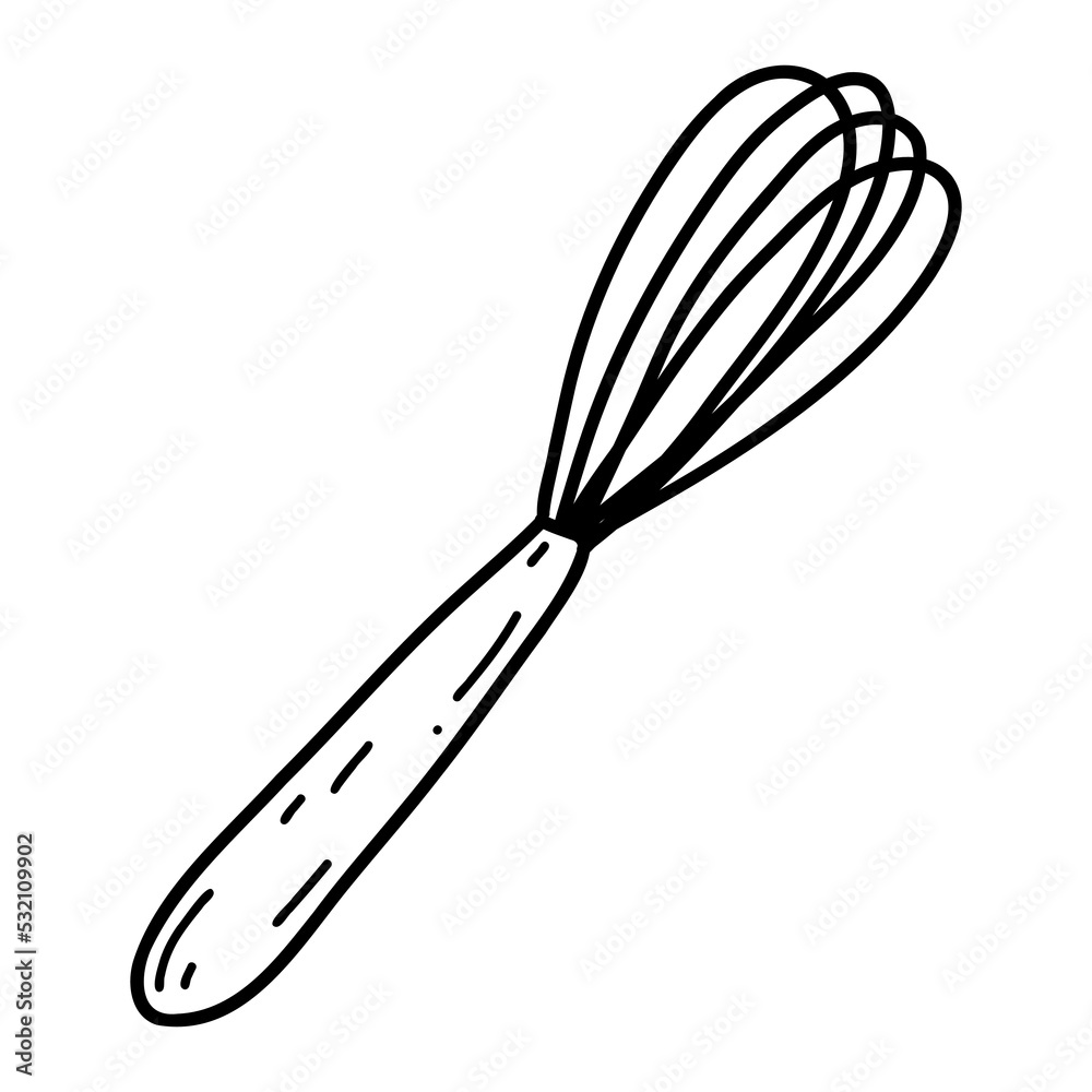 Doodle kitchen whisk. Vector illustration of beater icon, kitchenware, culinary, pastry tools Doodle kitchen whisk. Vector illustration of beater icon, kitchenware, culinary, pastry tools