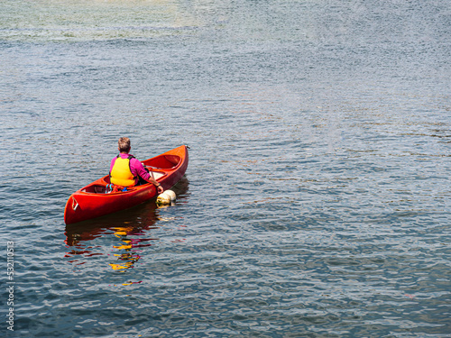 Red Canoe In Empty Sea