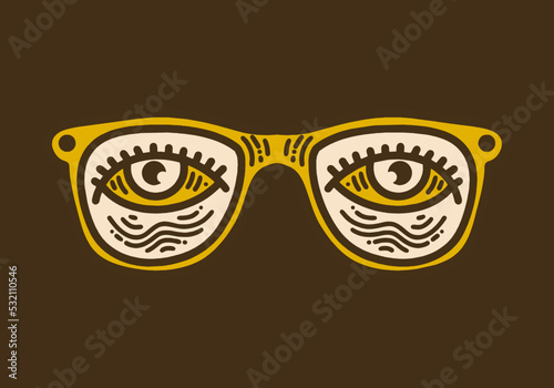 Glasses with two bulging eyes retro vintage line art