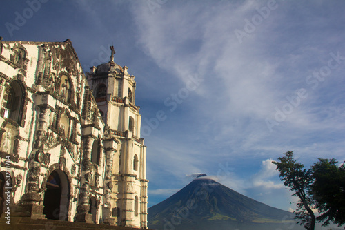 Nuestra Senora De La Porteria Parish Church Daraga Albay with Mayon Volcano Background Philippines 