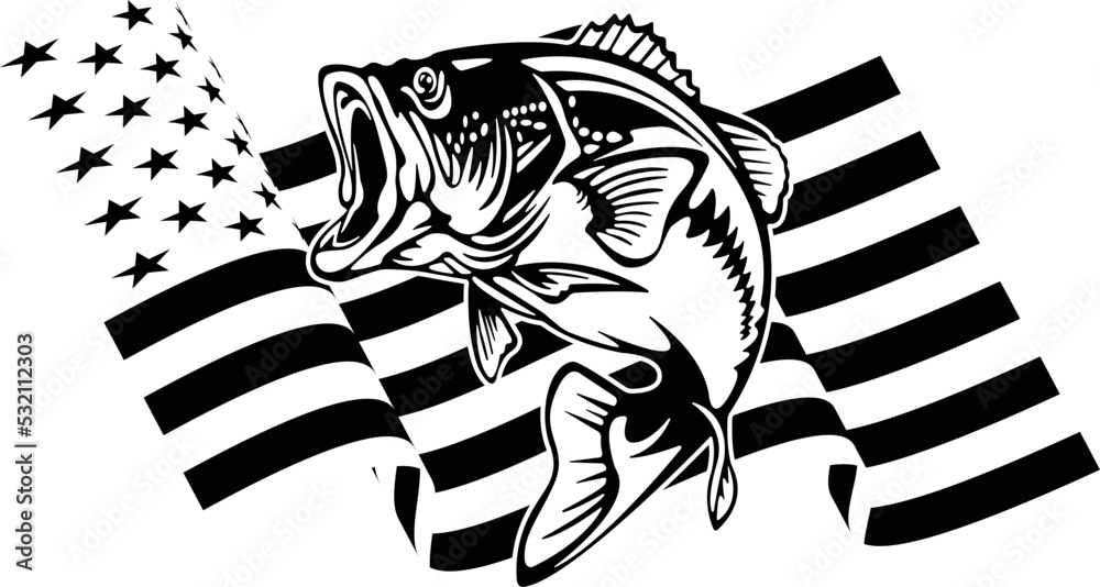 Bass Fish Usa Flag Distressed Stock Vector