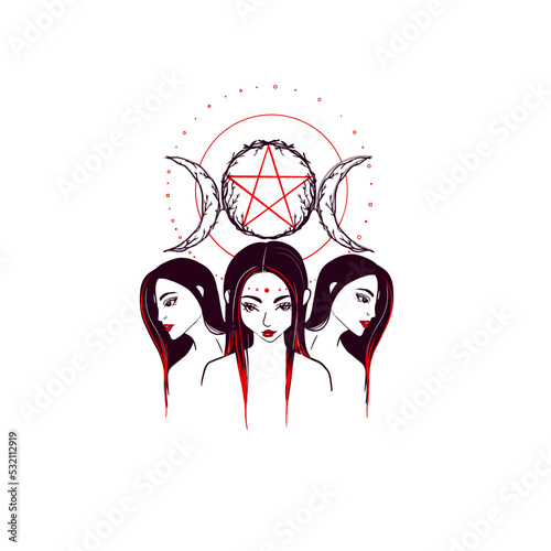 triple moon goddess illustration tattoo design