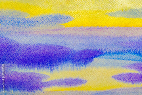 Pastel violet, purple, yellow, blue abstract background texture. Copy space for banner, design, poster, backdrop. High resolution colorful watercolor texture background. Hand painted texture. © Katerryna.R