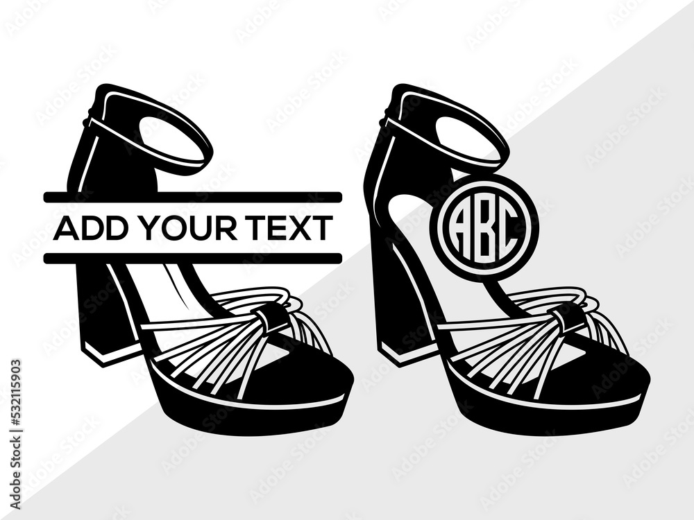 High Heels Monogram SVG, Womens Shoes Svg, Stiletto Heels Svg, Split